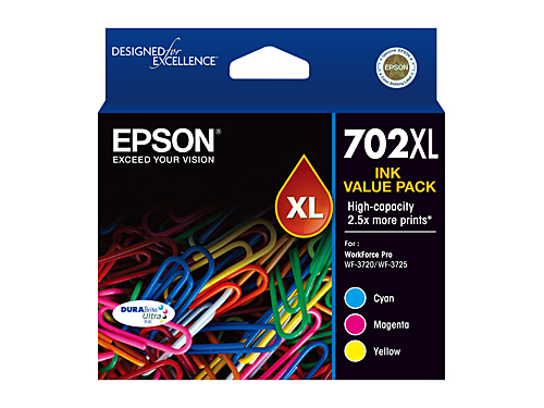 Epson 702 XL Value Ink Cartridge - WorkForce Pro WF-3720, WF-3725, WF-3730 - Click Image to Close