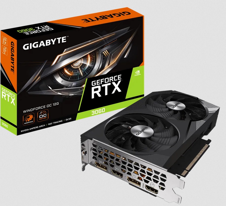 Gigabyte nVidia GeForce RTX 3060 WindForce OC 12GD ATX GDDR6 PCIE 4.0x16 7680x4320 2xDP 2xHDMI