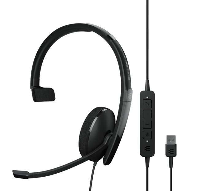EPOS | Sennheiser ADAPT 130 USB II, On-ear, single-sided USB-A headset with in-line call control and foam earpad.
