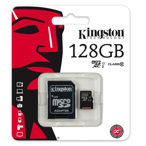 KINGSTON 128 GB Micro SDHC Memory Card with Adaptor - Click Image to Close