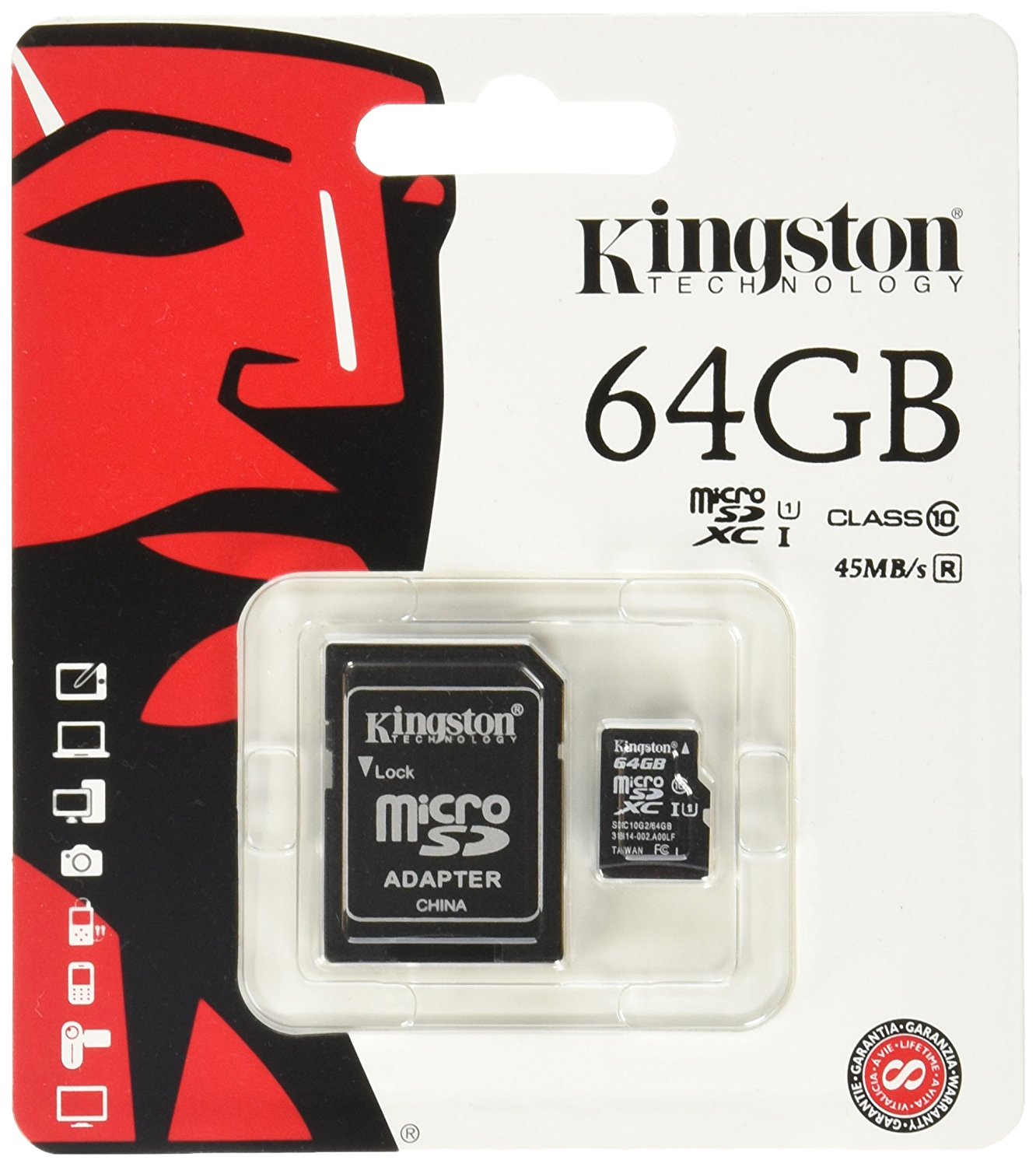 KINGSTON 64 GB Micro SDHC Memory Card with Adaptor - Click Image to Close