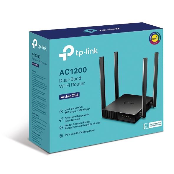 TP-LINK - Archer C54 AC1200 Dual-Band WiFi Router 4xLAN 1XWAN,WPS, Router Access Point and Range Extender Modes - Click Image to Close