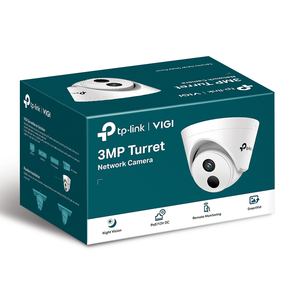 TP-Link VIGI C400HP-2.8 3MP Turret Network Camera, 2.8mm Lens, Smart Detection, Smart IR, WDR, 3D NDR, Night Vision, H.265+, PoE