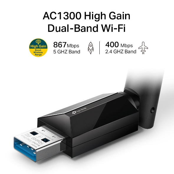 TP-Link Archer T3U Plus AC1300 High Gain Wireless Dual Band USB Adapter - Click Image to Close