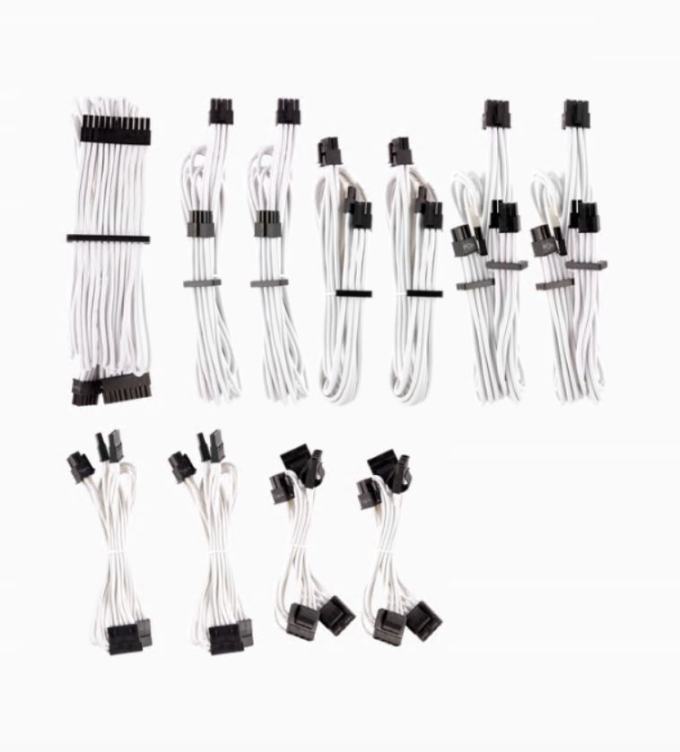 For Corsair PSU - WHITE Premium Individually Sleeved DC Cable Pro Kit, Type 4 (Generation 4) - Click Image to Close