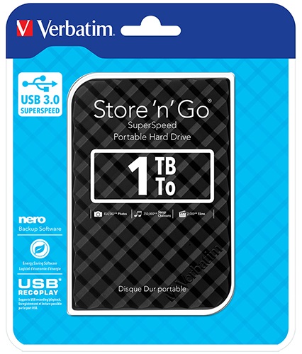 Verbatim 1TB 2.5 USB 3.0 Black Store n Go HDD Grid Design