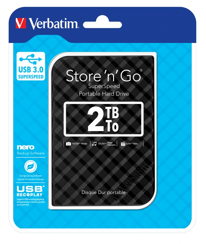 Verbatim 2TB 2.5 USB 3.0 Black Store n Go HDD Grid Design