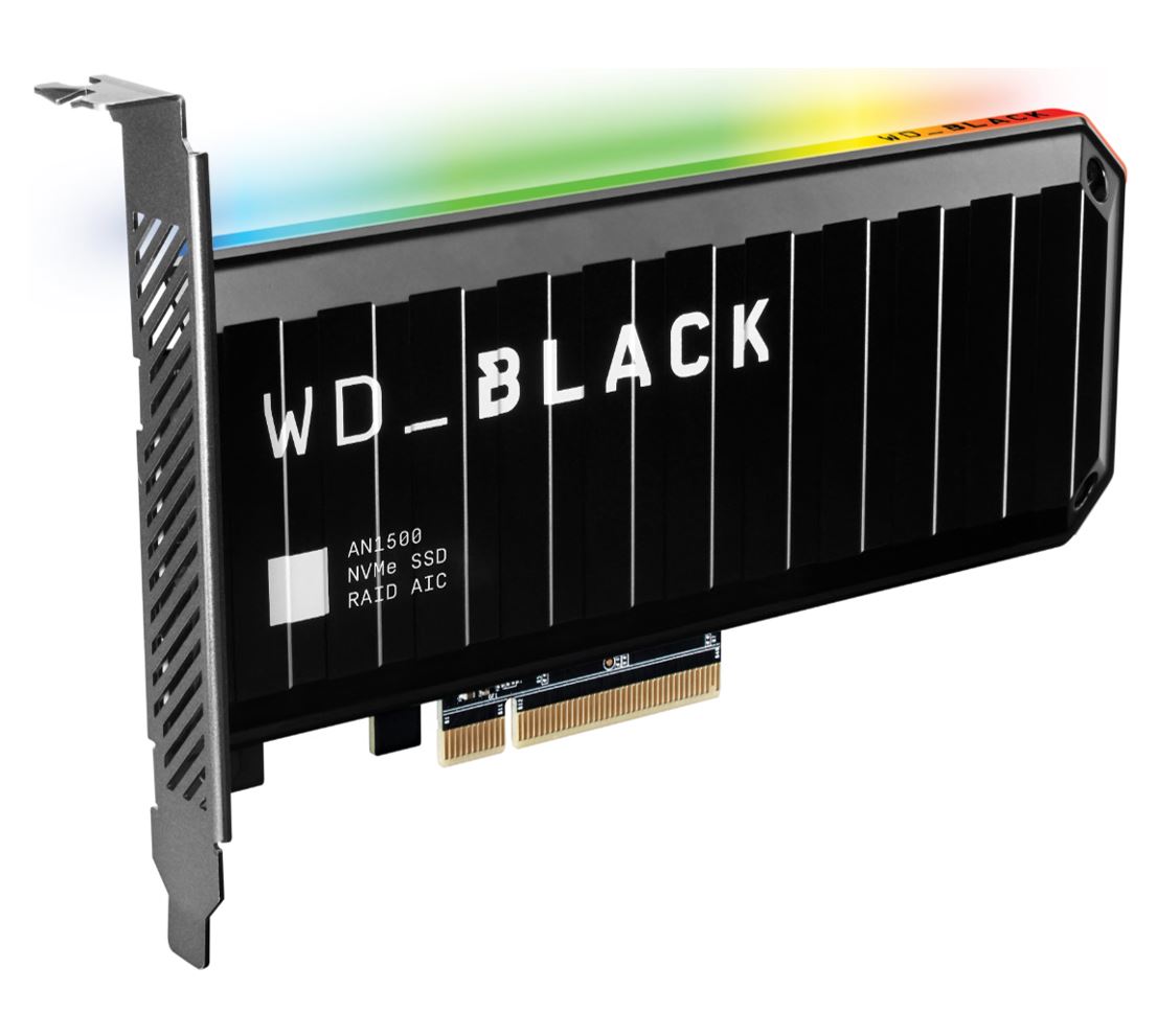 WD Black AN1500 4TB RGB NVMe SSD AIC - 6500MB/s 4100MB/s R/W 780K/710K IOPS 1.75M Hrs MTBF RAID PCIe3.0 Add-in-Card 3D-NAND 5yrs