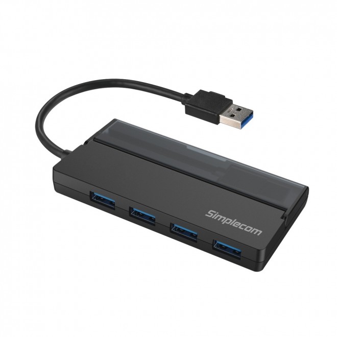 Simplecom CH329 Portable 4 Port USB 3.2 Gen1 (USB 3.0) 5Gbps Hub with Cable Storage - Black - Click Image to Close