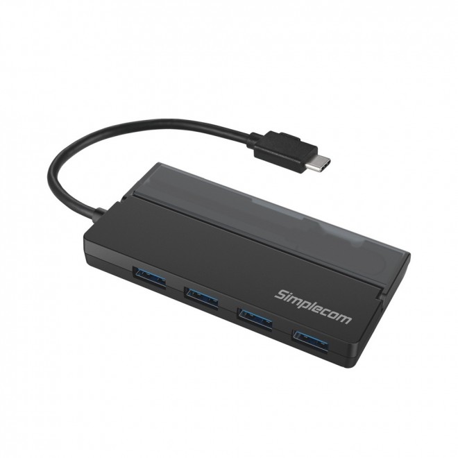 Simplecom CH330 Portable USB-C to 4 Port USB-A Hub USB 3.2 Gen1 with Cable Storage - Black - Click Image to Close