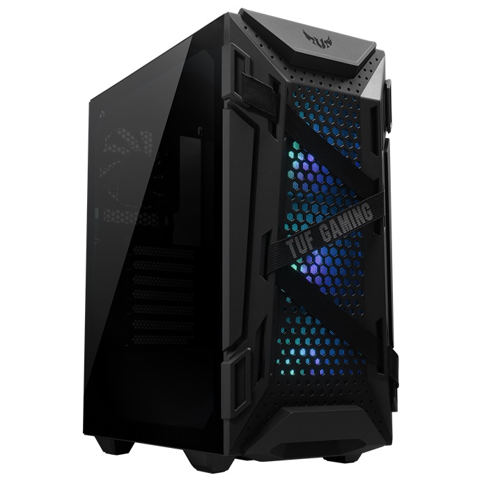 ASUS GT301 TUF Gaming Case Black ATX Mid-Tower Tempered Glass Compact Case, Honeycomb Panel, 4 Total Preinstalled 120mm Fans 3x