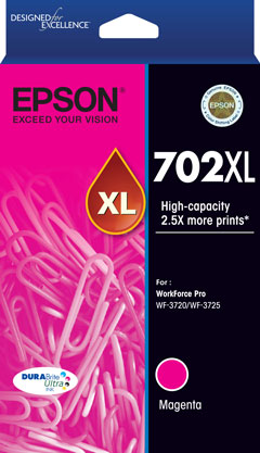 Epson 702 Magenta XL Ink Cartridge - WorkForce Pro WF-3720, WF-3 Epson 702 Magenta XL Ink Cartridge - WorkForce Pro WF-3720, WF-3