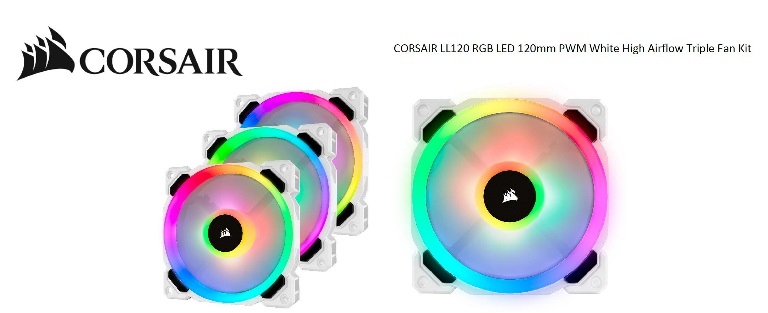 Corsair Light Loop Series, White LL120 RGB, 120mm PWM Fan, 3 Fan Pack with Lighting Node PRO.
