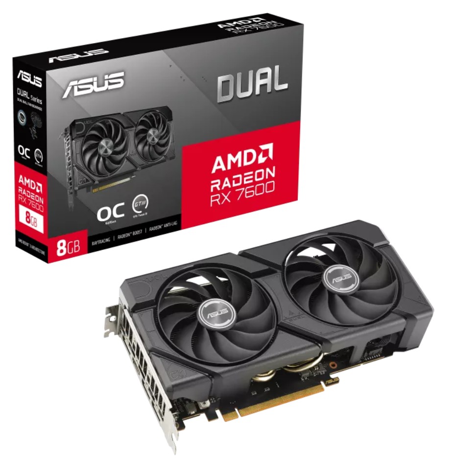 (image for) ASUS AMD Radeon DUAL-RX7600-O8G-EVO Edition 8GB GDDR6 2715 MHz (Boost Clock) VRAM 18Gbps, 3x DP, 1x HDMI