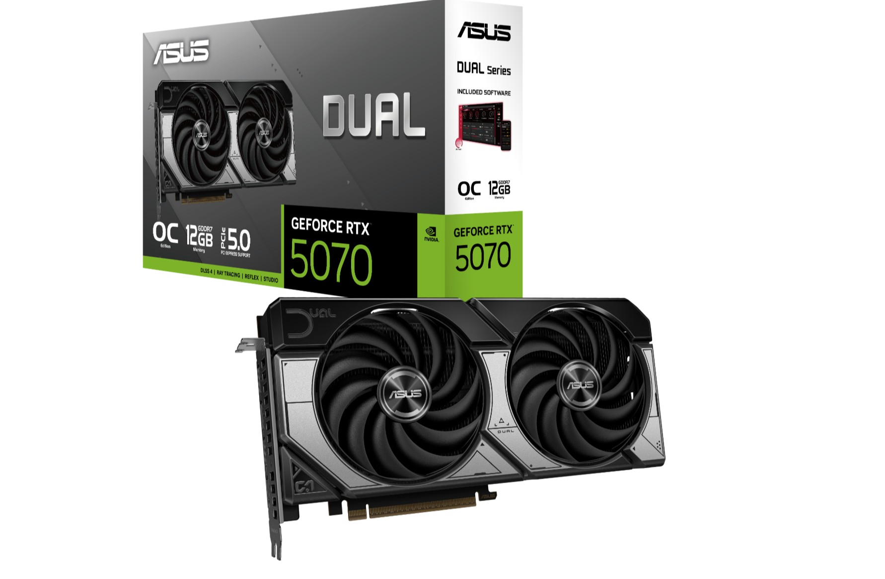 (image for) ASUS nVidia GeForce DUAL-RTX5070-O12G 12GB GDDR7 OC Edition, 2542MHz Boost Clock, RAM 28Gbps, 1000 AI TOPs, Digital Max Res