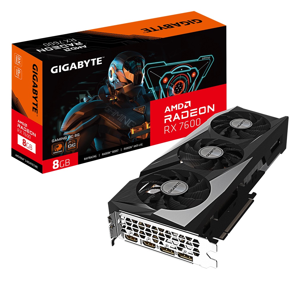 (image for) Gigabyte AMD Radeon RX 7600 GAMING OC 8G 1.0 Video Card, 18 Gbps, GDDR6, 128 bit, PCI-E 4.0, PSU 550W, 8 pin*1, DisplayPort 1.4a