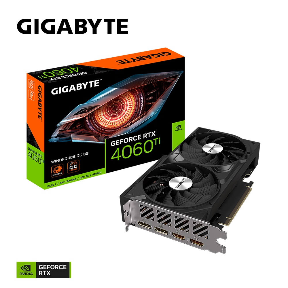 (image for) Gigabyte nVidia GeForce RTX 4060 Ti WINDFORCE OC 8G, 2550 MHz, CUDA 4352, 18 Gbps, GDDR6, 128 bit, PCI-E 4.0, PSU 500W,DisplayPo