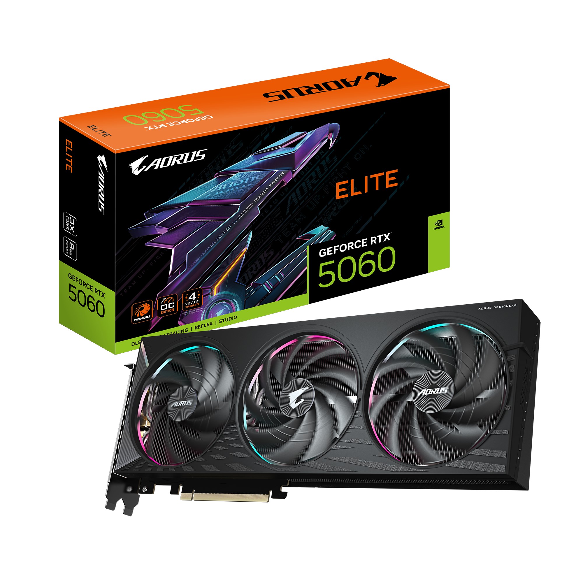 (image for) Gigabyte AORUS GeForce RTX 5060 ELITE 8G, 2722 MHz, CUDA 3840, 28 Gbps, 8 GB. GDDR7, 128 bit, PCI-E 5.0, PSU 500W, DisplayPort 2