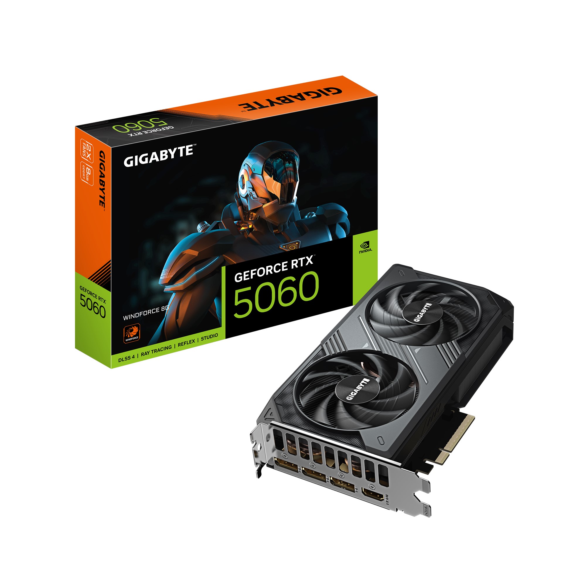 (image for) Gigabyte GeForce RTX 5060 WINDFORCE 8G, 2497MHz, CUDA 3840, 28 Gbps, GDDR7, 128 bit, PCI-E 5.0, PSU 450W, DisplayPort 2.1b *3 HD