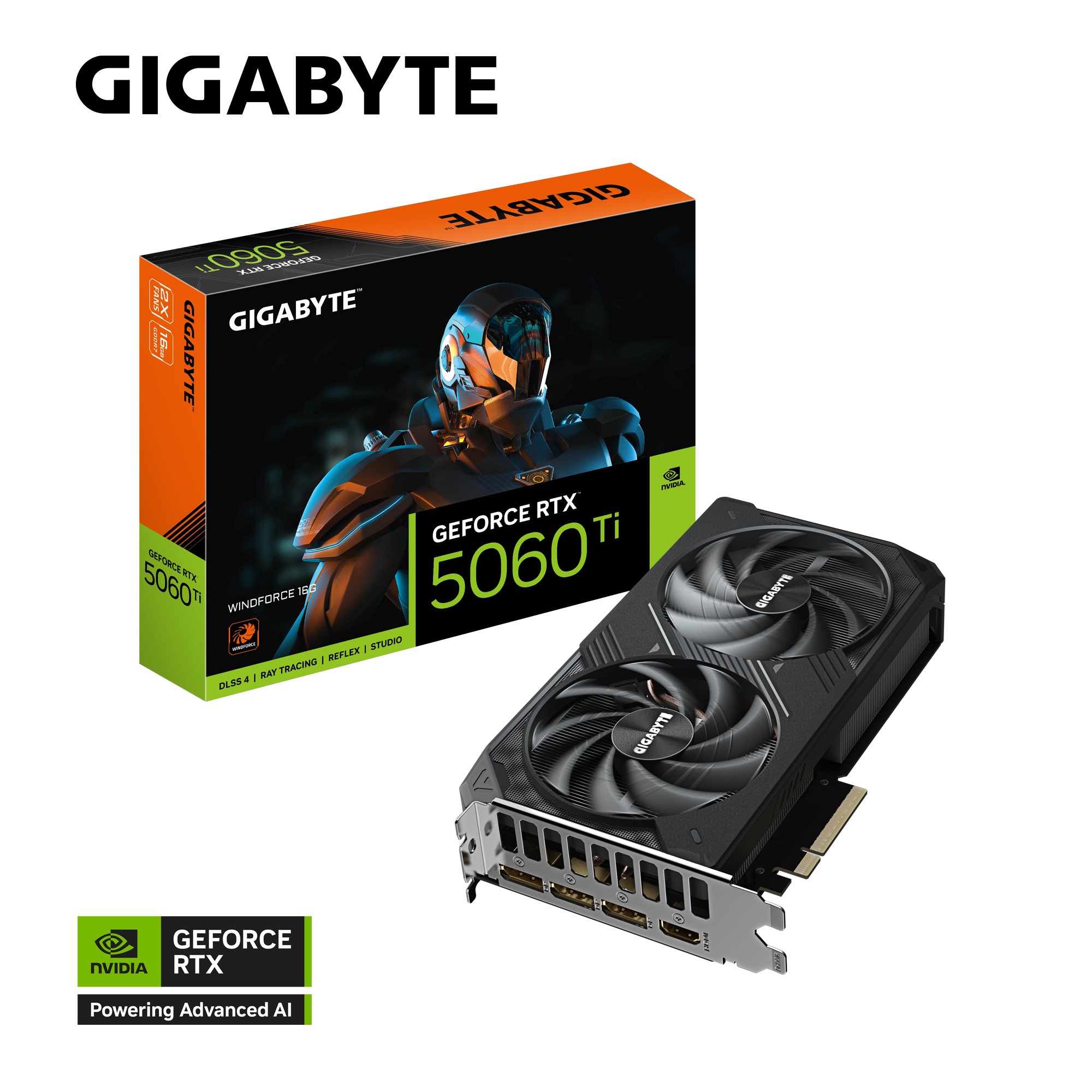 (image for) Gigabyte GeForce RTX 5060 Ti WINDFORCE 16G, 2572 MHz, CUDA TBD, 28 Gbps, GDDR7, 128 bit, PCI-E 5.0, PSU 650W, DisplayPort 2.1b *