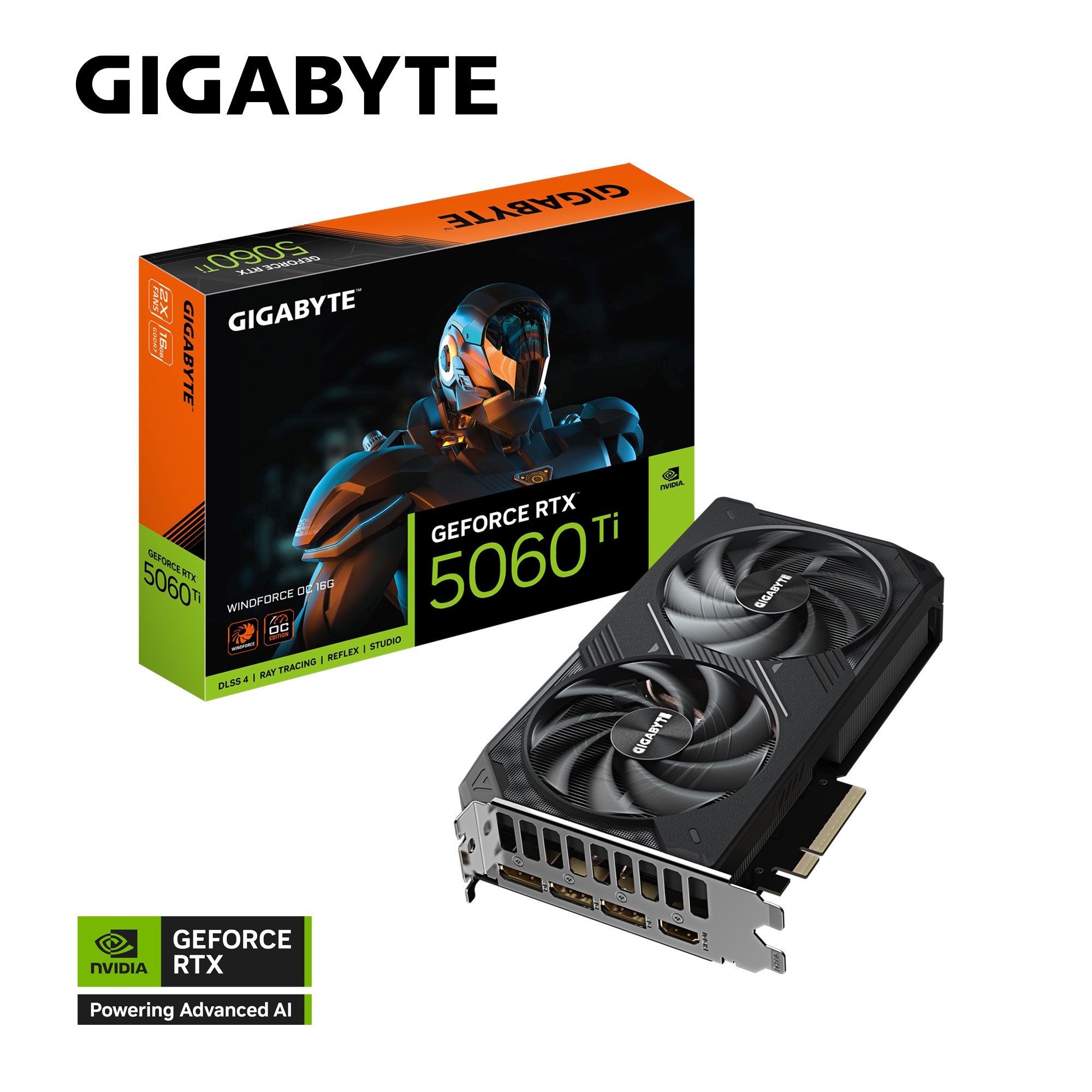 (image for) Gigabyte GeForce RTX 5060 Ti WINDFORCE OC 16G, 2587 MHz, CUDA TBD, 28 Gbps, GDDR7, 128 bit, PCI-E 5.0, PSU 650W, DisplayPort 2.1