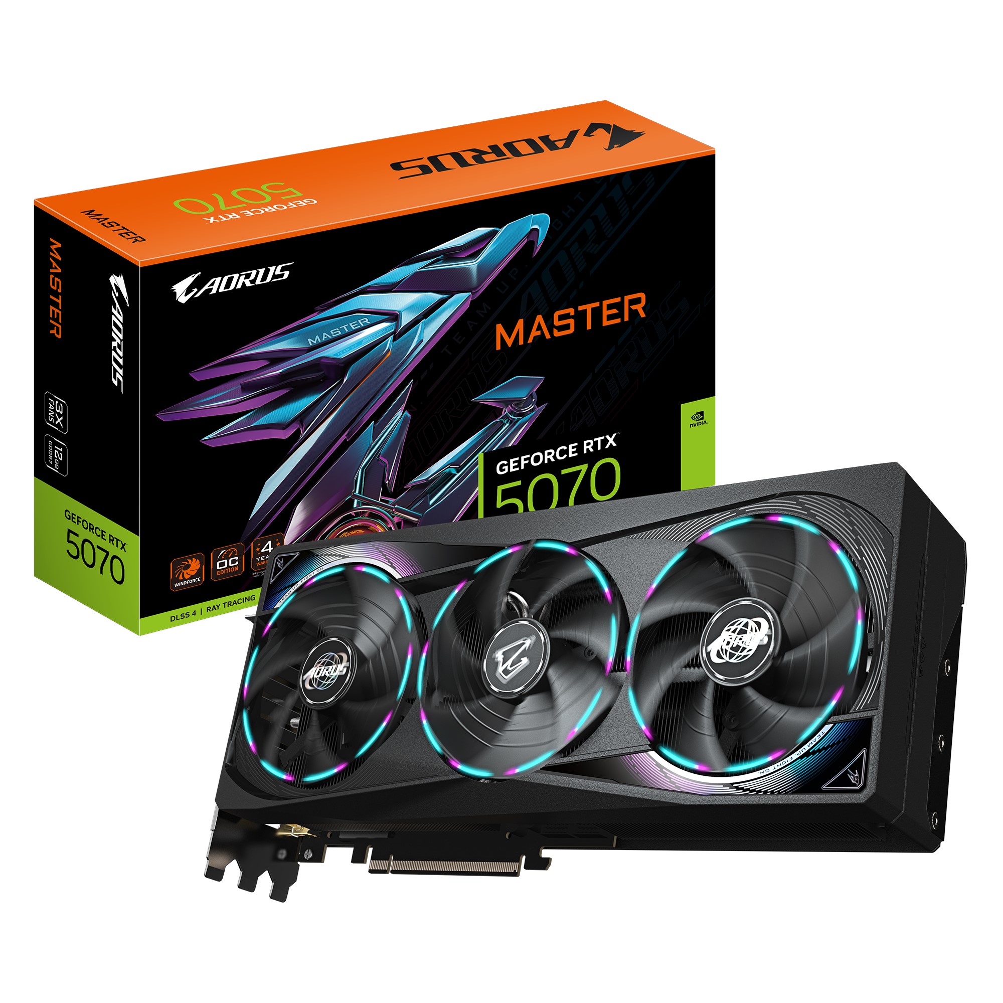 (image for) Gigabyte AORUS GeForce RTX 5070 MASTER 12G, 2715 MHz, CUDA 6144, 28 Gbps, GDDR7, 192 bit, PCI-E 5.0, ATX,PSU 750W, DisplayPort 2
