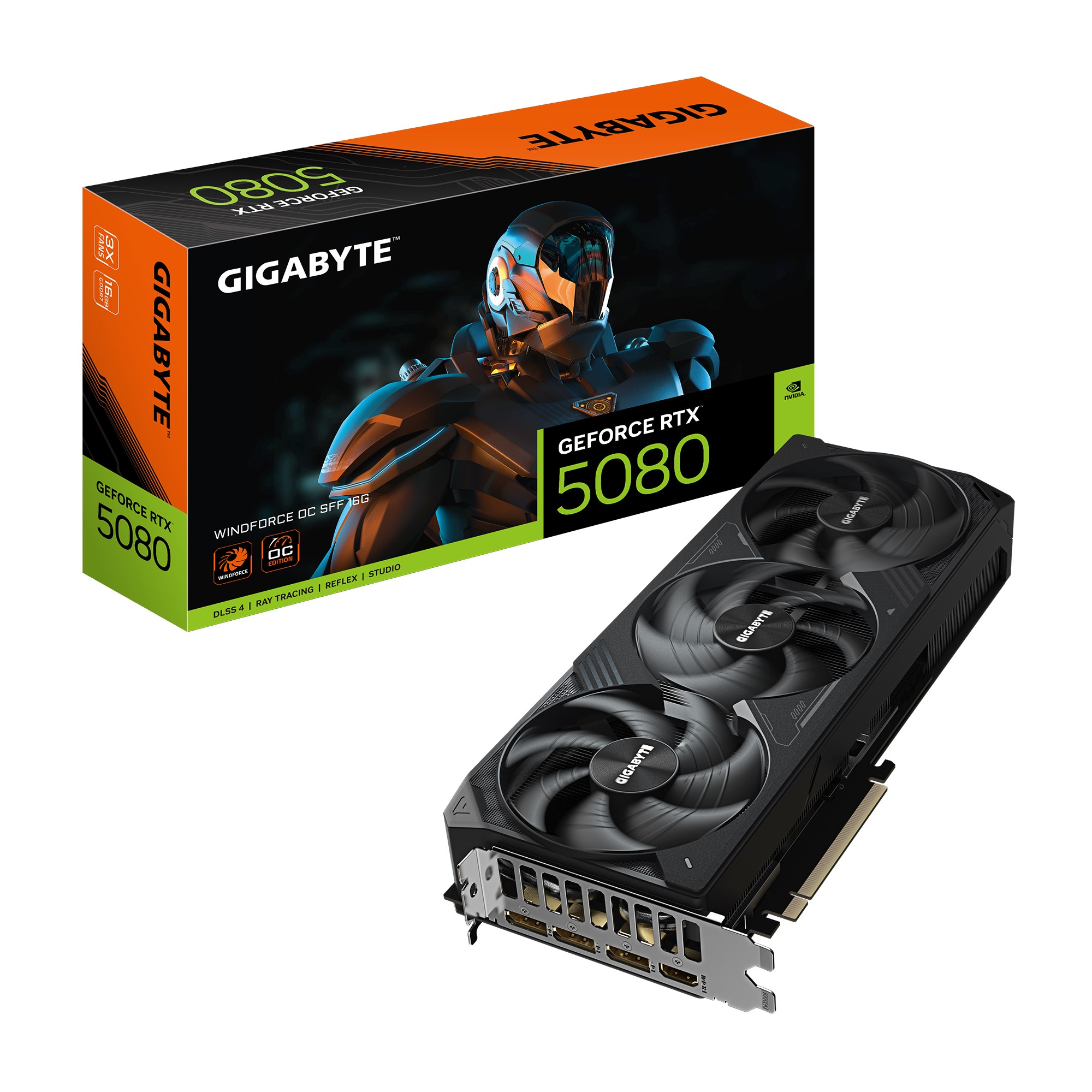 (image for) Gigabyte GeForce RTX 5080 WINDFORCE OC SFF 16G, 2670 MHz, CUDA 10752, GDDR7, 256 bit, PCI-E 5.0, PSU 850W, DisplayPort 2.1b x3 H