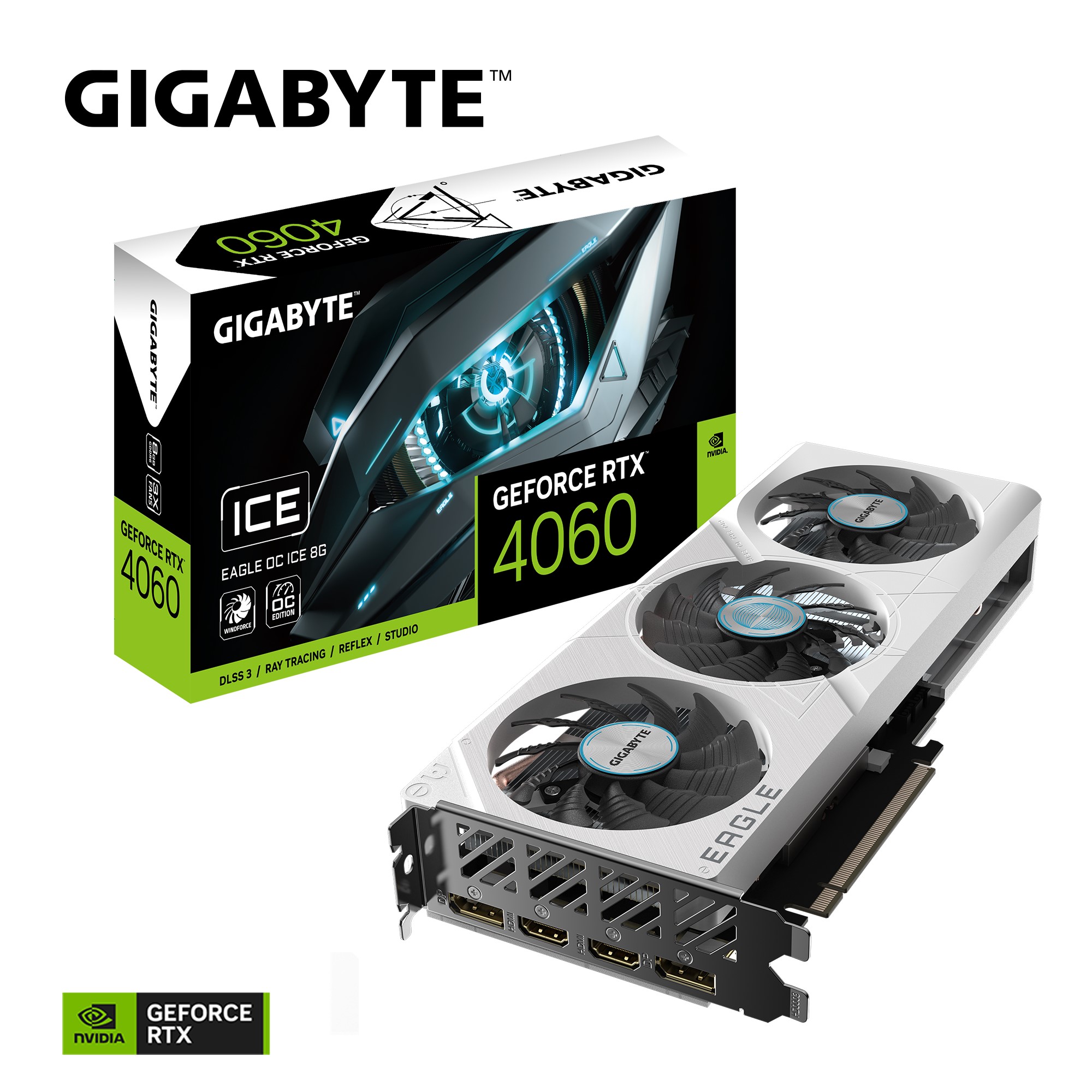 Gigabyte nVidia GeForce RTX 4060 EAGLE OC ICE8GD GDDR6 Video Card PCIE 4.0 2505 MHz Core Clock 2x DP 1.4a 2x HDMI 2.1a2