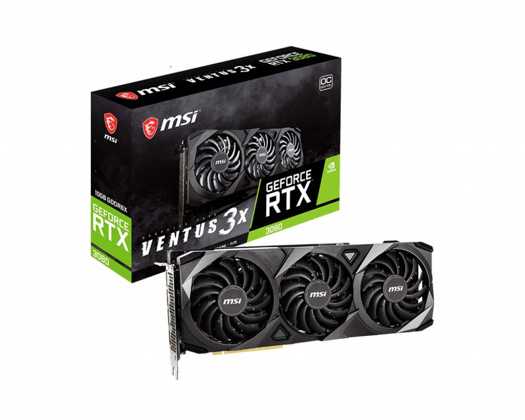 MSI nVidia Geforce RTX 3080 VENTUS 3X 10G OC GDDR6X 1740 MHz Boost 4 Displays 7680x4320 3xDP 1xHDMI VR Ready MSI nVidia Geforce RTX 3080 VENTUS 3X 10G OC GDDR6X 1740 MHz Boost 4 Displays 7680x4320 3xDP 1xHDMI VR Ready