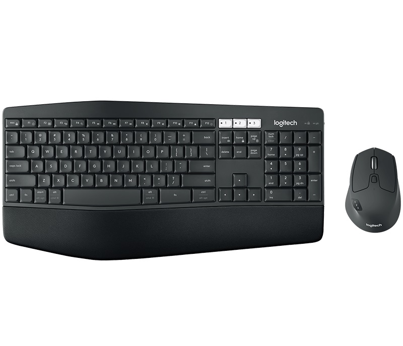 Logitech MK850 Wireless Desktop Keyboard Mouse Combo 3 year battery Incurve keys Low profile Cushioned palm rest