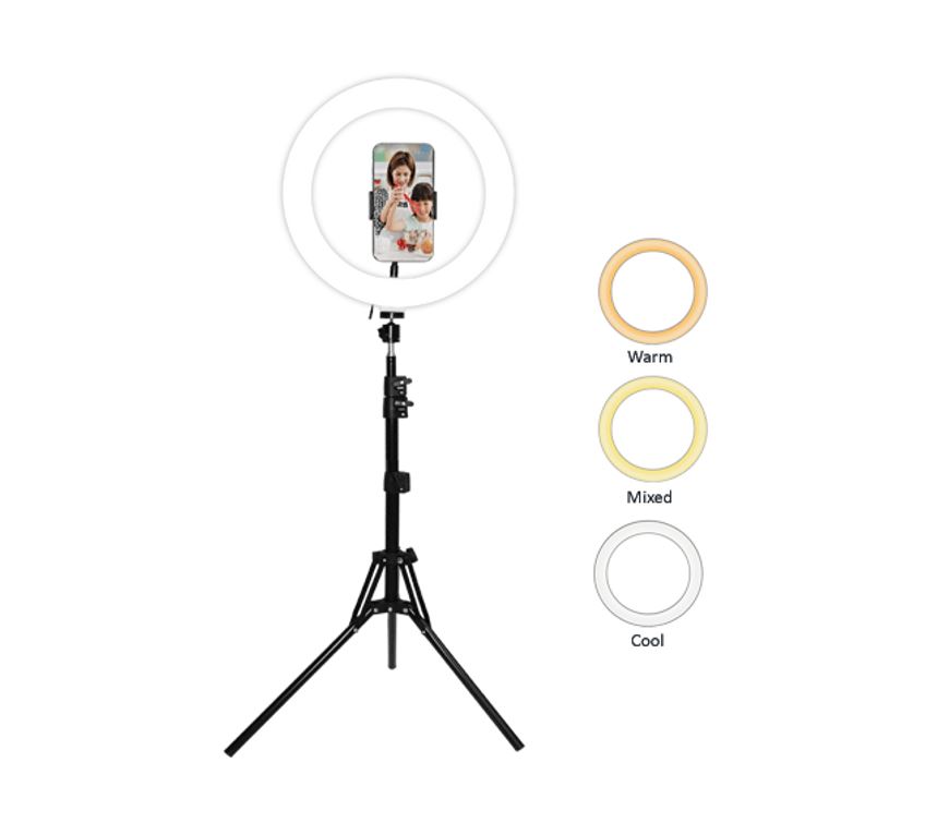 Sansai LED Ring Light 3 light colours 120 LED bulbs 360 degree up/down rotation Tripod 50-160cm 2m USB power cord with holder Sansai LED Ring Light 3 light colours 120 LED bulbs 360 degree up/down rotation Tripod 50-160cm 2m USB power cord with holder