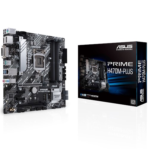 ASUS PRIME H470M-PLUS mATX Motherboard 10th Gen LGA1200 DDR4 2933MHz 2xM/2 5xSATA DP HDMI DVi-D CrossFire, Intel Raid ASUS PRIME H470M-PLUS mATX Motherboard 10th Gen LGA1200 DDR4 2933MHz 2xM/2 5xSATA DP HDMI DVi-D CrossFire, Intel Raid