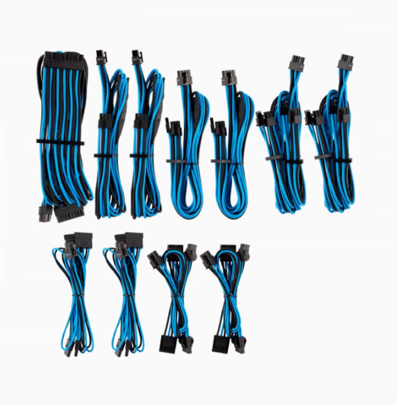 For Corsair PSU - BLUE / BLACK Premium Individually Sleeved DC Cable Pro Kit, Type 4 (Generation 4)