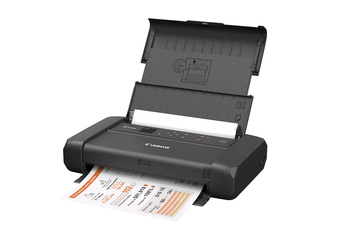 Canon TR150 Portable Inkjet Printer, usb charging, external battery