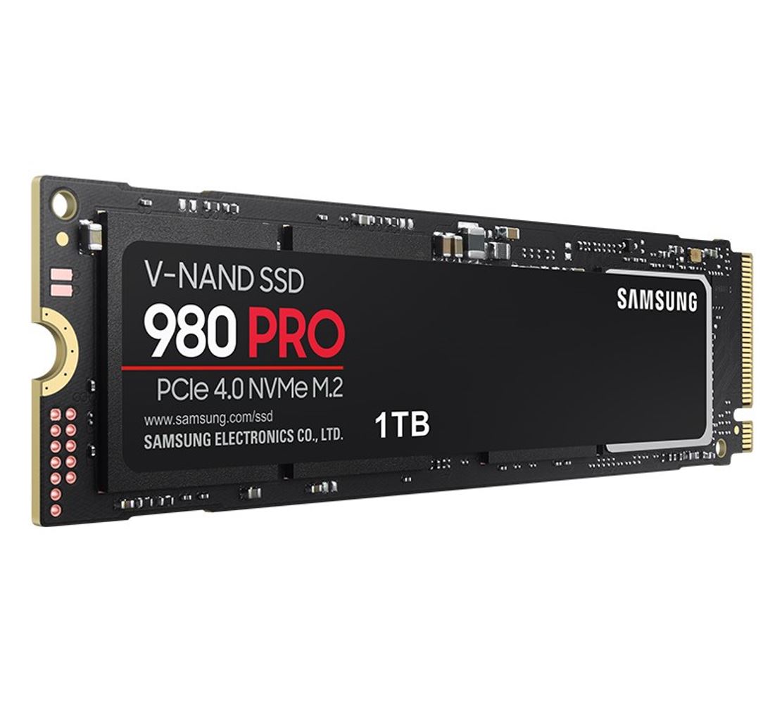 Samsung 980 Pro 1TB NVMe SSD 7000MB/s 5000MB/s R/W 1000K/1000K IOPS 600TBW 1.5M Hrs MTBF M.2 2280 PCIe 4.0 Gen4 3-bit MLC V-NAND